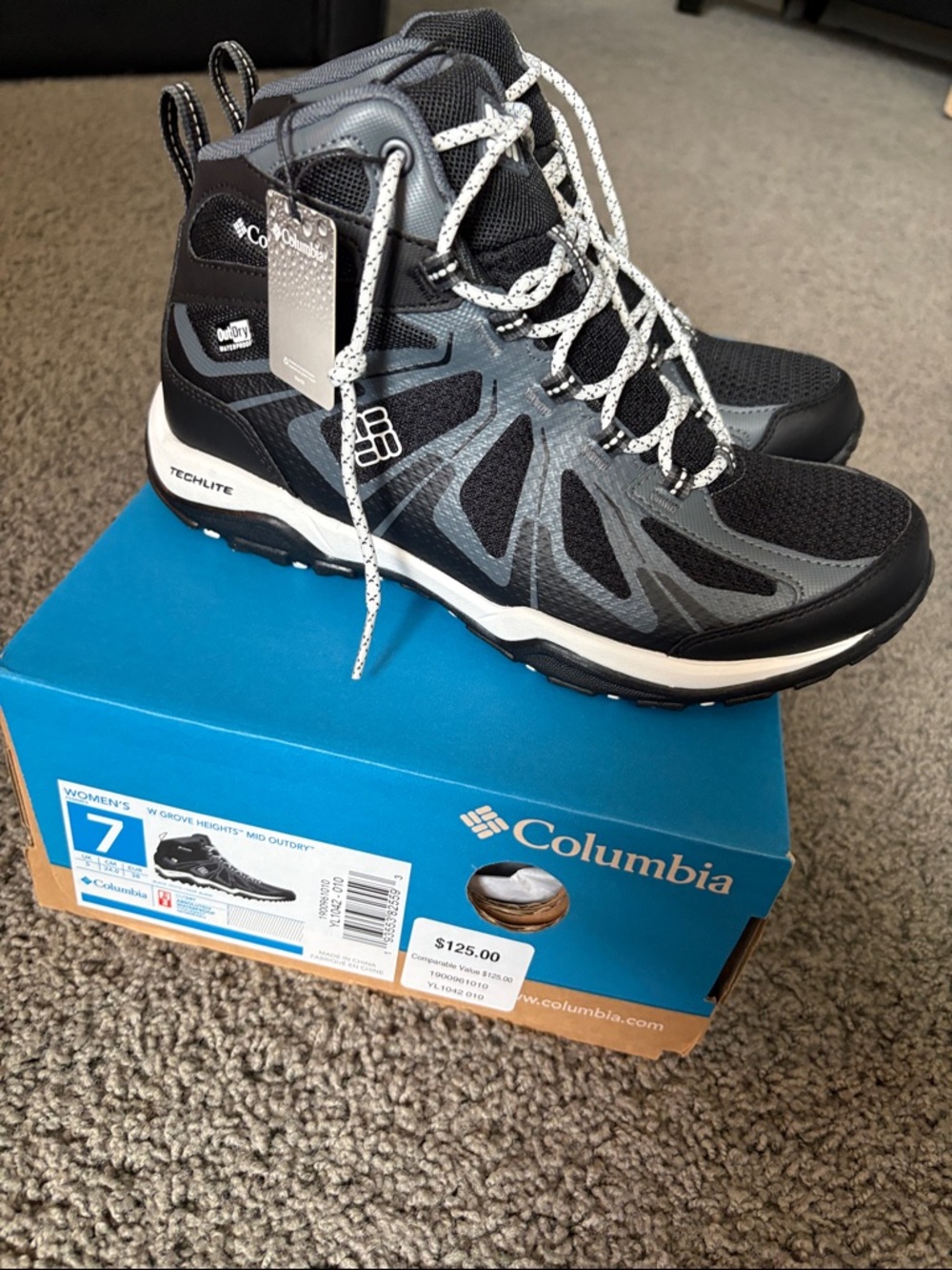 Columbia Women’s Gray Black Mid Outdry Hiking Boots Grove Heights Waterproof 7